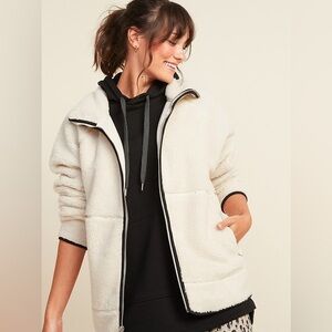 Old Navy Cozy Teddy Sherpa Long Zip Jacket Size XXL Relaxed Oversized Boxy